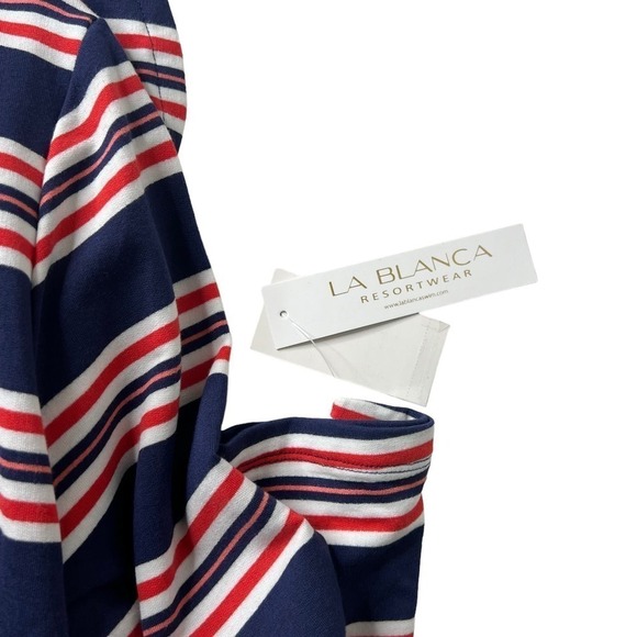 New Women’s La Blanca Sailor Stripe Lace Up V-Neck Tunic Size M - Picture 6 of 11